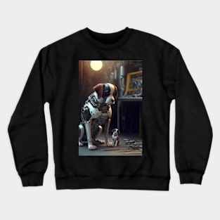 Cyborg Dog getting repaired in a shop Crewneck Sweatshirt